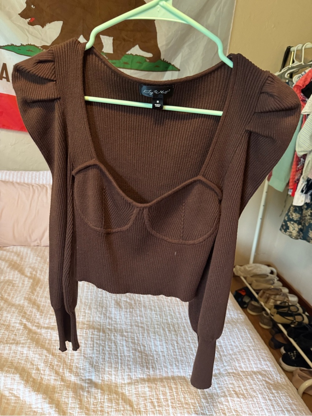 Say What NY Brown Ribbed Long-Sleeve Bustier Knit Top